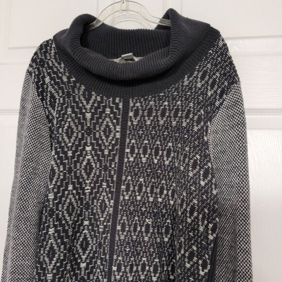 Coldwater Creek Cowl Neck Sweater Womens Size Large Blue Geometric Boho Knit - Picture 2 of 12